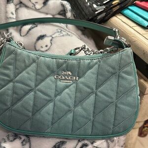 COACH Quilted Mint Green Shoulder Bag with Silver Hardware
